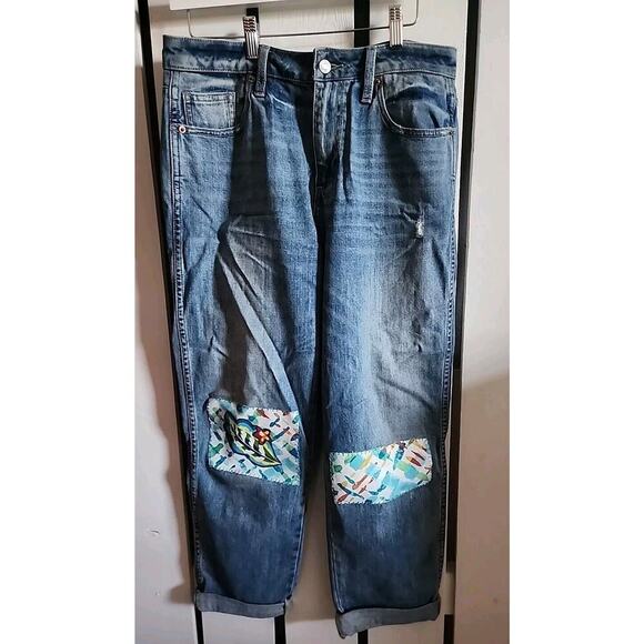 Lucky Brand High Rise Tomboy Denim Jeans 8/29 Boho Farm Upcycle Floral Patchwork - Picture 1 of 13